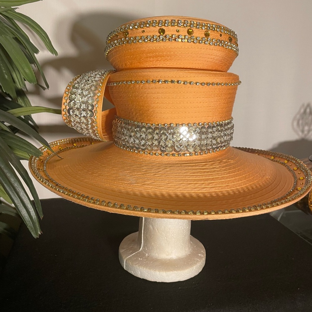 Chic Peach Rhinestone Women's Hat - Picture 3 of 6